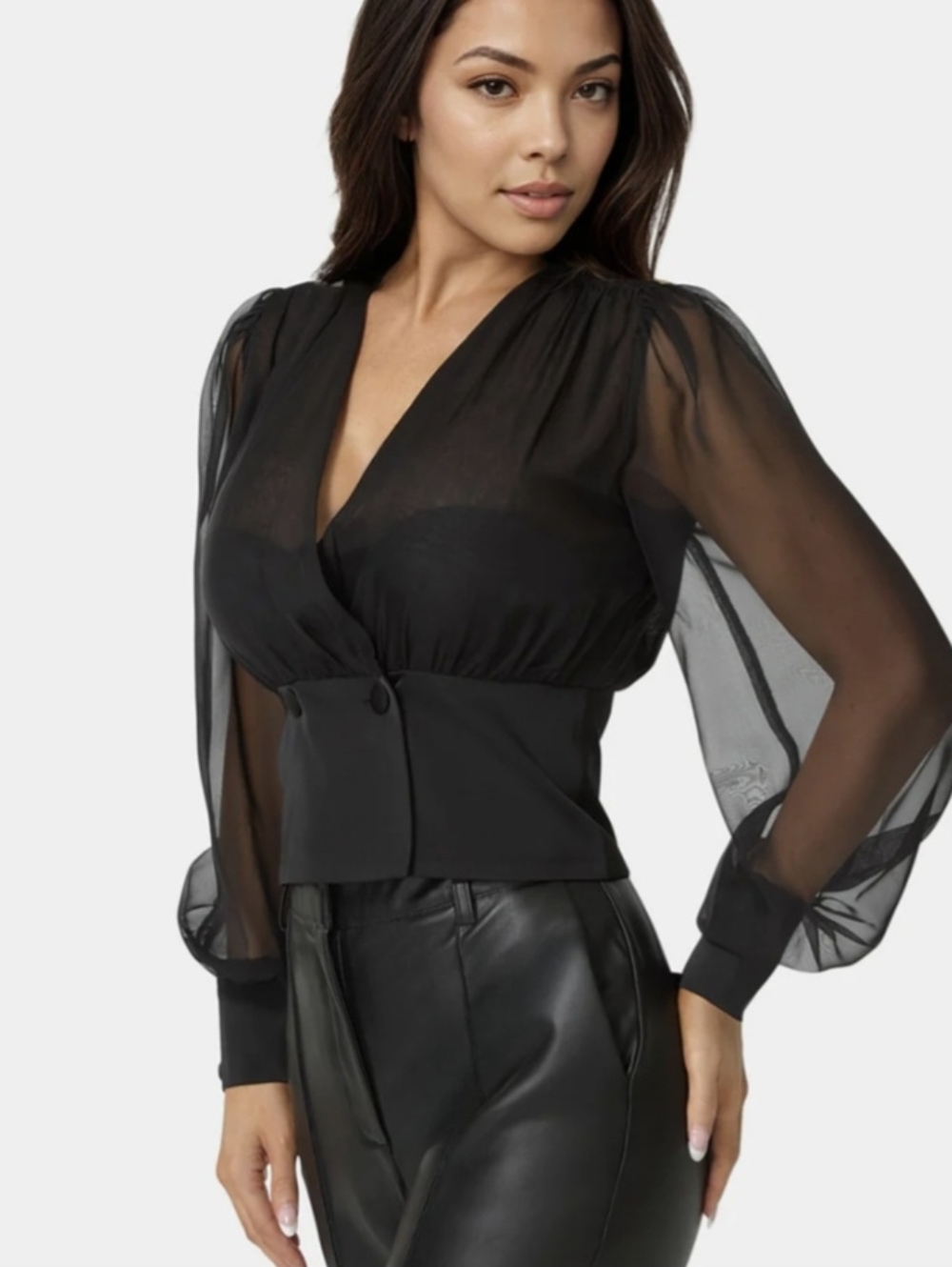 Bebe Tuxedo Look Wrap Top